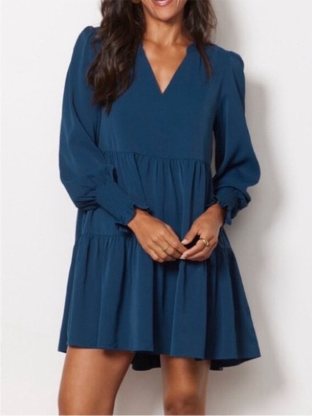 O.P.T bay dress tiered long sleeve teal blue boho feminine tuckernuck size M